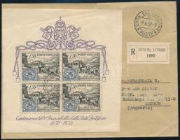 1952 Ajánlott levél blokkal és első napi bélyegzéssel Sopronba / Mi block 1 on registered FDC to Hungary