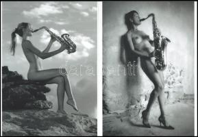 cca 1979 "Szexi szaxi", szolidan erotikus felvételek, 2 db modern nagyítás, jelzés nélkül, 21x15 cm