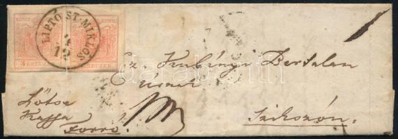 1855 2 x 3kr levélen / on cover "LIPTÓ ST. MIKLÓS"