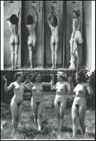 cca 1950 "Lányok, asszonyok a kertben és a zuhanyzóban", szolidan erotikus felvételek, 2 db modern nagyítás, jelzés nélkül, 15x21 cm