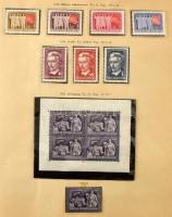 Magyar gyűjtemény maradvány 1850-1958 benne krajcár, Turul, Arató, 1950-es évek, néhány blokk és kisív, 2 db régi albumban