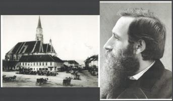 1862 Veress Ferenc (1832-1916) kolozsvári fényképész felvételei (Kolozsvári főtér; Önarckép), 2 db modern nagyítás, jelzés nélkül, 21x15 cm és 21x15 cm
