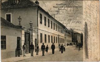 1913 Komárom, Komárno; Megye utca a katona kórházzal / K.u.K. military barracks, street view (fl)