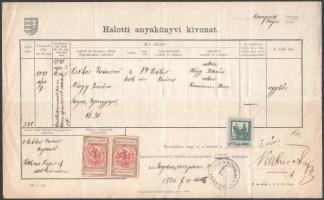 3 db anyakönyvi kivonat szegedi illetékbélyegekkel