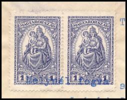 1930 Hódmezővásárhelyi jelzálog törlési engedély 2 x 1P Keskeny Madonna postabélyegekkel. Rendkívül ...