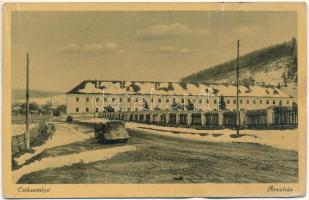 Csíksomlyó, Sumuleu Ciuc; Árvaház télen, automobil. Elekes M. kiadása. Biró felvétele / orphanage in winter, automobile (kopott sarkak / worn corners)