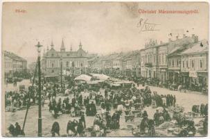 1906 Máramarossziget, Sighetu Marmatiei; Fő tér, piac, Az Angol Bolt, üzletek. Wizner és Dávid kiadása / main square, market, shops (r)