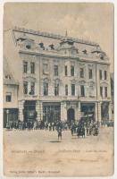Brassó, Kronstadt, Brasov; Czell palota, Goldmann üzlete. Julius Müller's Nachfolg. / Czell palace, shops (fl)