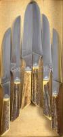 Vadász stílusú kés szett, 6 darab, agancs nyelekkel, h: 2 cm