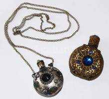 2 darab Bohemia parfümös üveg, jelzés nélkül, egyik köves, egy kő hiánnyal 6 cm, 4 cm