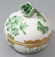 Herendi zöld Viktória mintás bonbonier. Jelzett, hibátlan, d: 7,5 cm