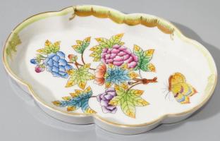 Herendi Viktória mintás tálka, jelzett, kopással, 13,5x9 cm.