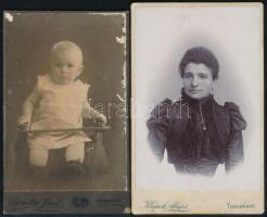 cca 1900 2 db keményhátú portré Szenetra József és Klapok Alajos temesvári műterméből, kopásnyomokkal, 10,5×6,5 cm