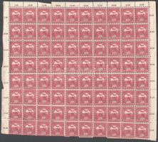 1904 Turul 50f borvörös bélyeg 80-as ívdarabban (bepattant fogak, pár bélyeg a hajtásnál levált fogakkal) (48.000)