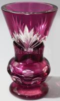 Lilán pácolt ólomkristály váza, hibátlan, m: 16,5 cm