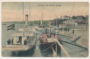 1916 Galati, Galatz; Vedere din Portul / port, steamships (ázott / wet damage)