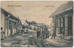 Csimpa, Cimpa (Petrilla, Petrila); Piaci részlet, üzletek, fűrésztelep. Wiesel Samu kiadása / market, shops, sawmill (fl)