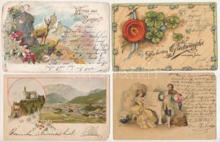 54 db RÉGI (1905 előtti) üdvözlőlap, közte lithok / 54 pre-1905 greeting art postcards, with lithos