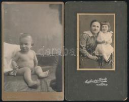cca 1910 Gyerekportrék, 2 db keményhátú fotó Szathmáry Károly és Bogdán Arthur erdélyi műterméből, kisebb hibákkal, 16,5×10,5 cm