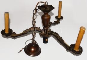 Háromágú réz csillár fa betéttel d: 55 cm