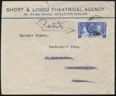 1937 Levél Magyarországra, majd visszaküldve, "Úton van" címkével