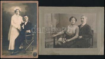 cca 1910 Házaspárok portréi, 2 db keményhátú fotó nagyváradi műtermekből, 16,5×10,5 cm