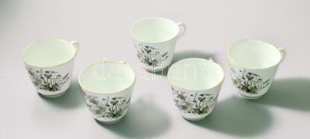 1840-1895 KPM 5 darab kávéházi csésze, jelzett, kopással, m: 7,5 cm