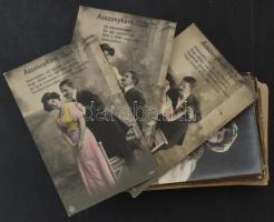 100 db RÉGI üdvözlőlap vegyes minőségben: párok, hölgyek / 100 pre-1945 greeting postcards in mixed quality: love couples, ladies