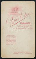 cca 1900 Elegáns, kalapot viselő hölgy portréja, vizitkártya Békei Ödön budapesti műterméből, 11x6,5...