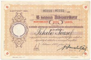 Románia / Satu-Mare (Szatmár) 1922. "Szatmár Vármegyei Takarépénztár Részvénytársaság" 5db névre szóló részvénye egyben, összesen 3000L-ről szelvényekkel, szárazpecséttel T:AU,XF / Romania / Satu-Mare (Szatmár) 1922. "Szatmár Vármegyei Takarépénztár Részvénytársaság" 5 shares in one, all about 3000 Lei with the shareholders name, with coupons C:AU,XF