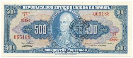 Brazília DN(1967) 500C fekete "1 Cruzeiros Novos" felülbélyegzéssel T:AU Brazil ND(1967) 500 Cruzeiros with black "1 Cruzeiros Novos" overprint C:AU Krause P#186a