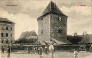 1910 Kolozsvár, Cluj; Bethlen bástya, Bodnár Gáspár kocsikészítő üzlete. Schuster Emil kiadása / Bastionul / bastion tower, shop (EB)