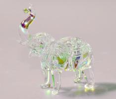 Irizáló anyagú üveg elefánt figura, hibátlan, 8x8 cm