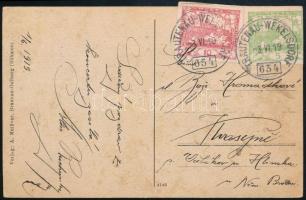1919 Képeslap / Postcard "TRAUTENAU-WEKELSDORF" vasúti bélyegzéssel / with railway postmark