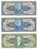Brazília DN(1962) 10C + DN(1961) 20C + DN(1963) 20C T:AU Brazil ND(1962) 10 Cruzeiros + ND(1961) 20 Cruzeiros + ND(1963) 20 Cruzeiros C:AU Krause P#177a, P#168a, P#168b
