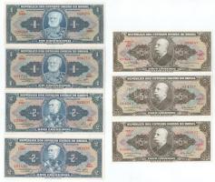 Brazília DN(1955-1958) 1C (2xklf) DN(1954-1958) 2C (2xklf) + DN(1962) 5C (2xklf) + DN(1964) 5C + T:AU, közte 2db F szép papír Brazil ND(1955-1958) 1 Cruzeiro (2xdiff) + ND(1954-1958) 2 Cruzeiros (2xdiff) + ND(1962) 5 Cruzeiros (2xdiff) + ND(1964) 5 Cruzeiros C:AU, within 2pcs F fine paper Krause P#150b, P#150d, P#151a, P#151b, P#176a, P#176d