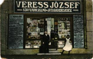Marosújvár, Ocna Mures; Veress József Könyvkereskedése és saját kiadású reklám képeslapja / book printing shop advertisement (EM)