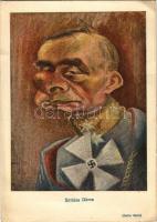 Sztójay Döme. Nemzetiszocialista-ellenes gúnyos karikatúra / Hungarian sympathizer of Nazis. WWII Hungarian anti-NS mocking caricature s: Gatto Nero (Wittmann Rezső) + "NYILAS BŰNÖZŐK Szerkesztőség" (EB)