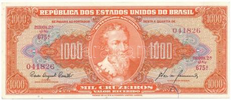 Brazília DN(1960) 1000C "675A. 041826" T:XF,VF Brazil ND(1960) 1000 Cruzeiros "675A. 041826" C:XF,VF Krause P#165