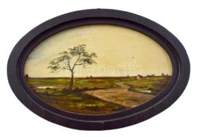 1933 Csörgey Titusz (1875-1961): Vidéki táj, olaj, papír, fa keretben, jelzett, 10×15,5 cm