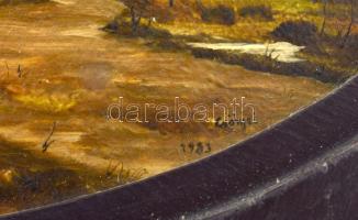 1933 Csörgey Titusz (1875-1961): Vidéki táj, olaj, papír, fa keretben, jelzett, 10×15,5 cm