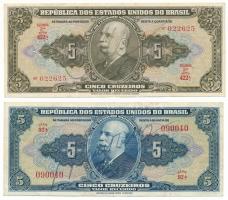 Brazília DN(1943) 5C + DN(1950) 5C T:XF,F Brazil ND(1943) 5 Cruzeiros + ND(1950) 5 Cruzeiros C:XF,F Krause P#134a, P#142
