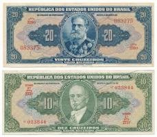 Brazília DN(1943) 20C + DN(1950) 10C T:F, szép papír Brazil ND(1943) 20 Cruzeiros + ND(1950) 10 Cruzeiros C:F, fine paper Krause P#136a, P#143