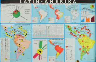 cca 1971-72 Latin-Amerika, történelmi mérföldkövek, szemléltető-oktató plakát, papír, Kartográfiai Vállalat, Kossuth Könyvkiadó, feltekerve, lapszéli szakadással, 66×98 cm