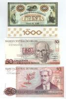 Brazília DN(1986) 50C + DN(1990) 50CN fekete "50 Cruzeiros" felülbélyegzéssel + 1db "NO BANCO DO BRAZIL 30 REIS" bélyeggel T:AU Brazil ND(1986) 50 Cruzados + ND(1990) 50 Cruzados Novos with black "50 Cruzeiros" overprint + 1pc "NO BANCO DO BRAZIL 30 REIS" stamp C:AU Krause P#210a, P#223