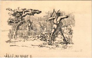 Állj, ki vagy? 13. számú Ezermester cserkészcsapat Tábori levelezőlap / Hungarian boy scout art postcard (fl)