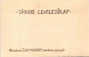 Állj, ki vagy? 13. számú Ezermester cserkészcsapat Tábori levelezőlap / Hungarian boy scout art post...