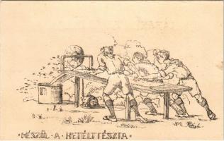 Készül a metélt tészta. 13. számú Ezermester cserkészcsapat Tábori levelezőlap / Hungarian boy scout art postcard (fl)