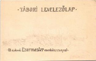 A trén. 13. számú Ezermester cserkészcsapat Tábori levelezőlap / Hungarian boy scout art postcard (f...