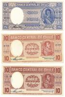 Chile DN(1953-1958) 5P (1/2C) + 10P (1C) + DN(1958-1959) 10P (1C) T:AU,XF Chile ND(1953-1958) 5 Pesos (1/2 Condor) + 10 Pesos (1 Condor) + ND(1958-1959) 10 Pesos (1 Condor) C:AU,XF Krause P#110, P#111, P#120